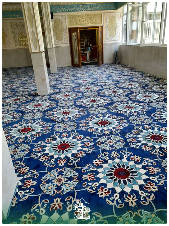 نمونه کار فرش برای مسجد رنگ آبی